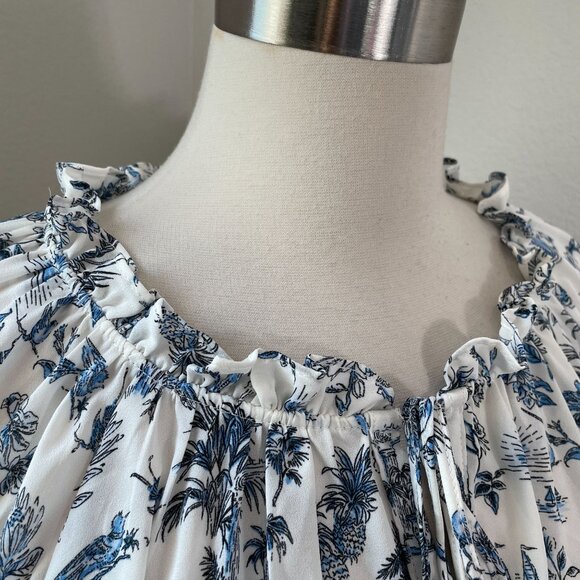 Rose + Olive Womens Plus 2X Floral Monkey Birds Print Blouse Ruffle Sleeve Top - Picture 3 of 13